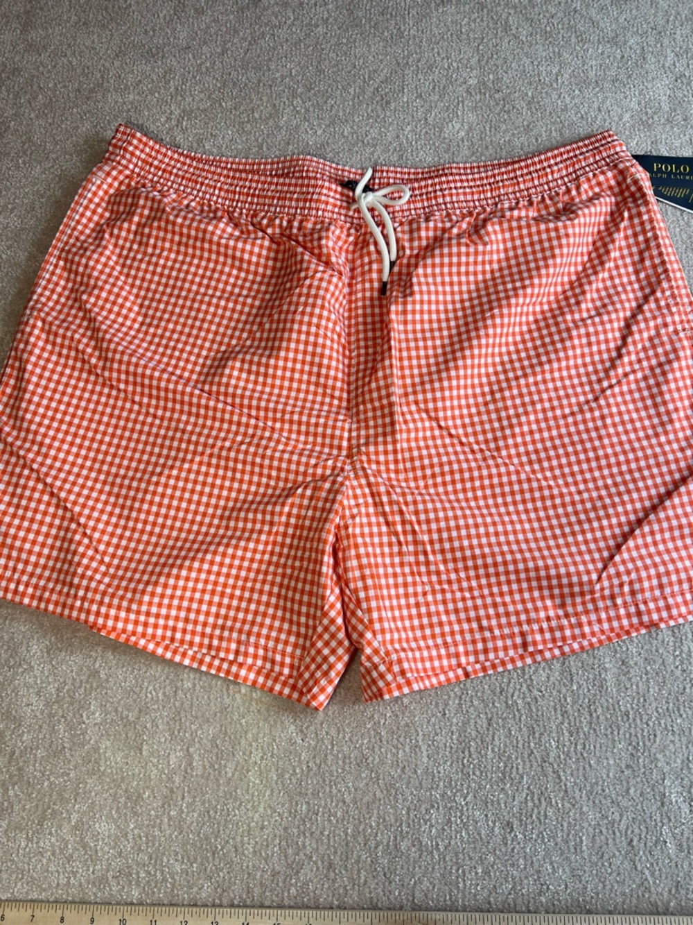 Polo Ralph Lauren Mens Orange Gingham Swim Trunks Big & Tall 4XB New NWT 002